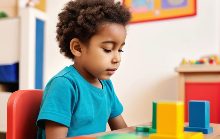 놀이치료와 음악치료의 융합 사례 - Child Engaging in Expressive Play Therapy**
A young child, aged 5-7, fully clothed in comfortable, c...