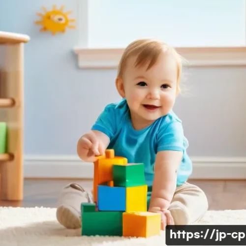 놀이치료사가 알아야 할 보험 청구 방법 - **A toddler (wearing a diaper)** is happily playing with colorful building blocks in a sunlit playro...